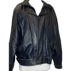 VNTG PELLE STUDIO Men's L Leather Jacket Long Sleeve Zip and Snap  Collar Lined